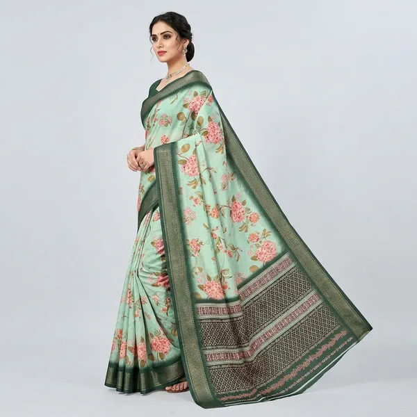 Mint_Green_Cotton_Floral_Print_Woven_Border_Saree_For_Women