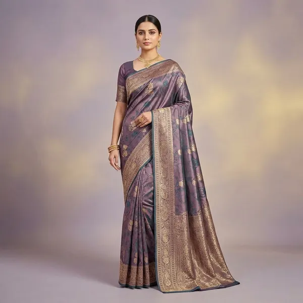 Purple_Banarasi_Satin_Brocade_Floral_Motif_Saree_For_Women