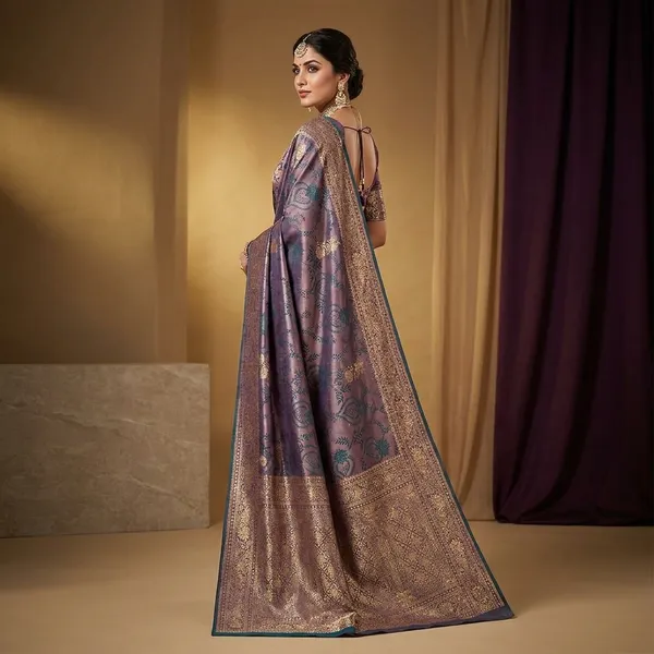 Purple_Banarasi_Satin_Brocade_Floral_Motif_Saree_For_Women