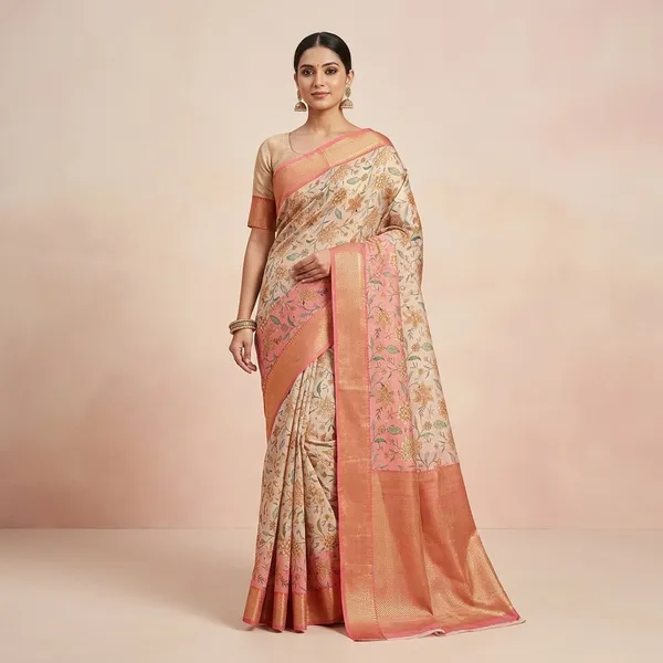 Beige_And_Pink_Cotton_Floral_Printed_Saree_For_Women
