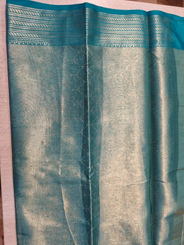 Teal_Blue_Banarasi_Silk_Zari_Border_Saree_For_Women