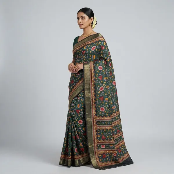 Green_Cotton_Floral_Saree_For_Women