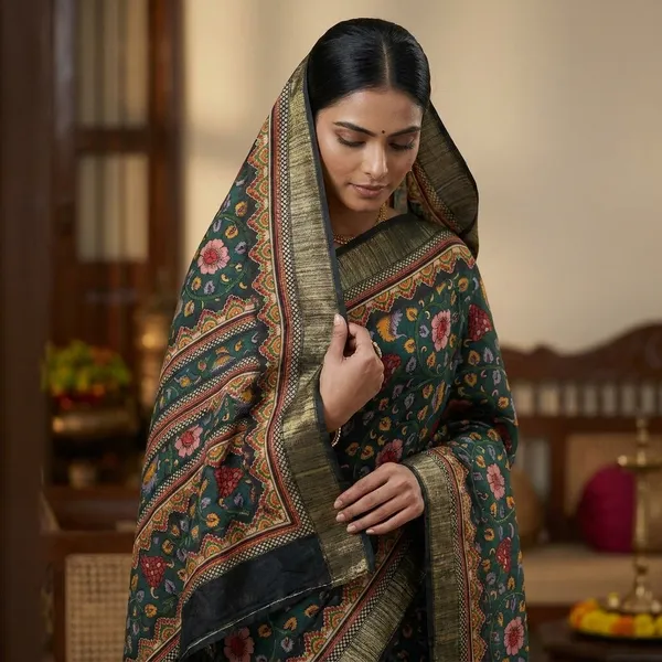 Green_Cotton_Floral_Saree_For_Women