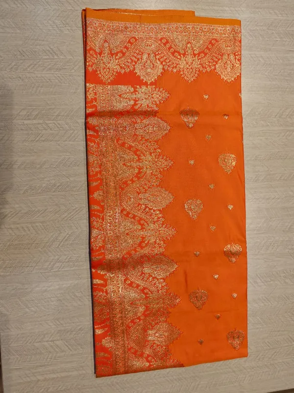 Orange_Banarasi_Satin_Golden_Zari_Embroidered_Saree_For_Women