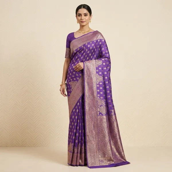 Purple_Banarasi_Satin_Gold_Zari_Woven_Saree_For_Women