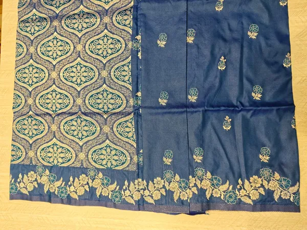 Blue_Banarasi_Satin_Golden_Zari_Border_Saree_For_Women