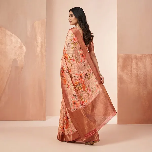 Peach_Kashmiri_Silk_Floral_Print_Copper_Border_Saree_For_Women