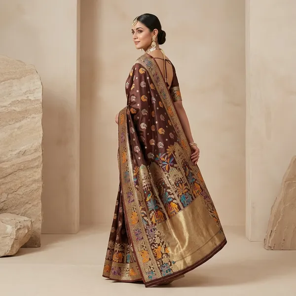 Brown_Banarasi_Satin_Embroidered_Festive_Saree_For_Women