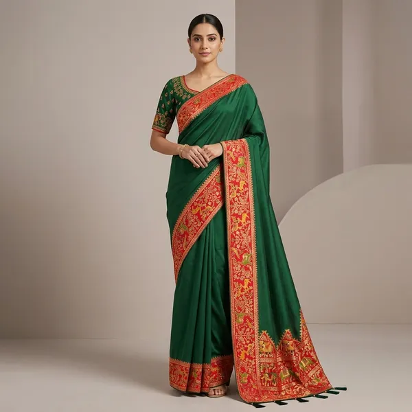 Green_And_Red_Satin_Silk_Ethnic_Saree_For_Women