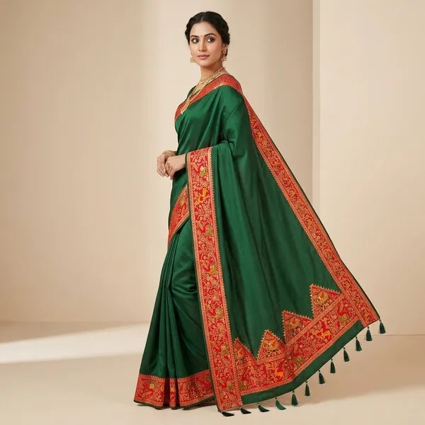 Green_And_Red_Satin_Silk_Ethnic_Saree_For_Women
