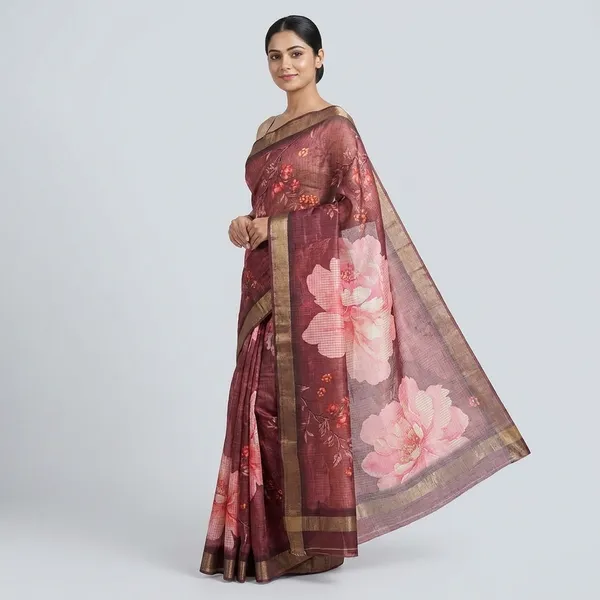Brown_Kashmiri_Silk_Floral_Print_Saree_For_Women