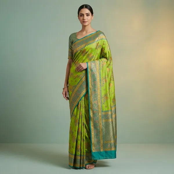 Green_Banarasi_Satin_Paisley_Print_Saree_For_Women
