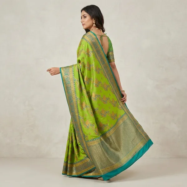 Green_Banarasi_Satin_Paisley_Print_Saree_For_Women