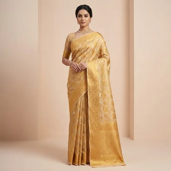 Golden_And_Beige_Chanderi_Silk_Jacquard_Traditional_Saree_For_Women