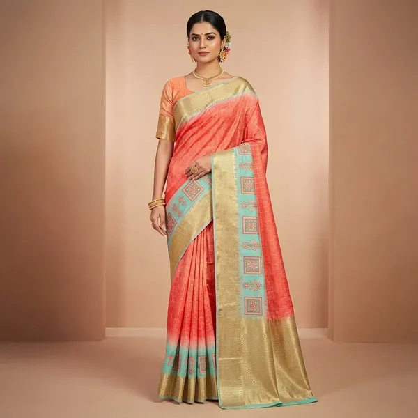 Orange_Kashmiri_Silk_Printed_Zari_Border_Saree_For_Women
