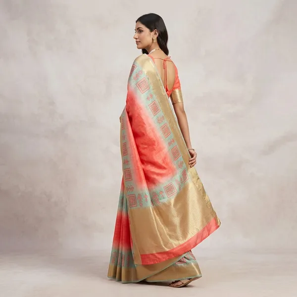 Orange_Kashmiri_Silk_Printed_Zari_Border_Saree_For_Women
