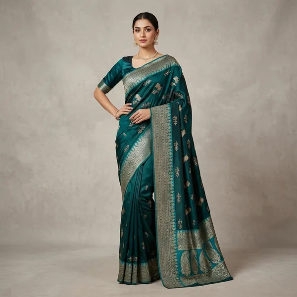 Teal_Green_Banarasi_Satin_Zari_Embroidered_Saree_For_Women