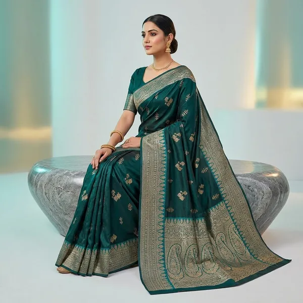 Teal_Green_Banarasi_Satin_Zari_Embroidered_Saree_For_Women