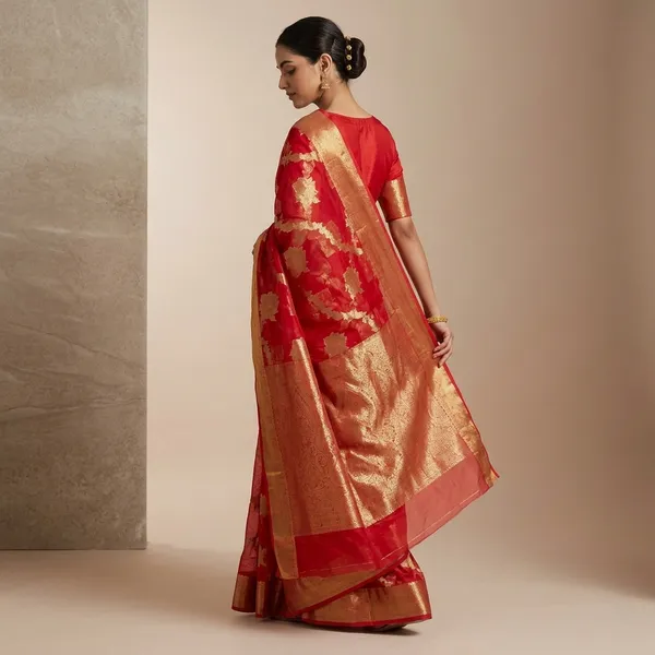 Red_Chanderi_Silk_Zari_Work_Contrast_Border_Saree_For_Women