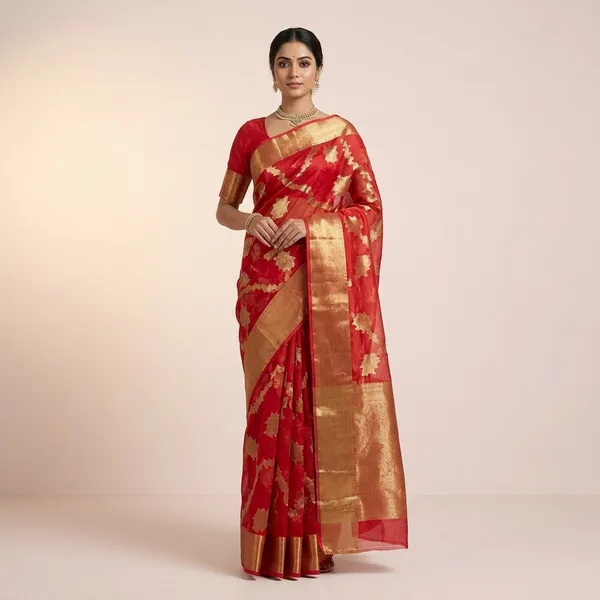 Red_Chanderi_Silk_Zari_Work_Contrast_Border_Saree_For_Women