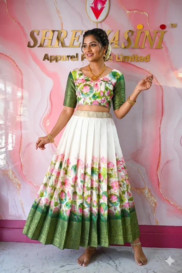 White_Green_Dola_Silk_Floral_Print_Lehenga_Choli_For_Girls
