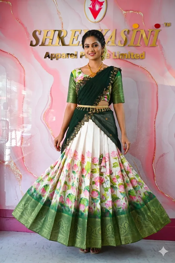 White_Green_Dola_Silk_Floral_Print_Lehenga_Choli_For_Girls