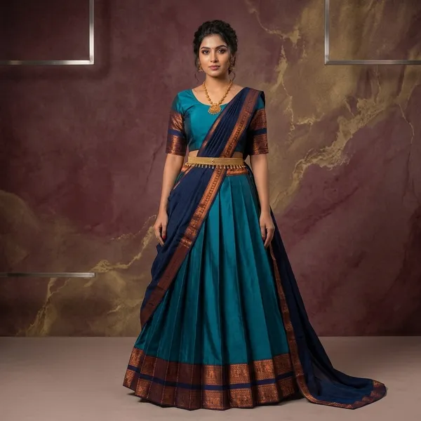 Teal_Maroon_Lichi_Silk_Zari_Border_Lehenga_Choli_For_Girls