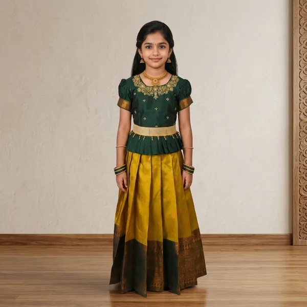 Yellow_Green_Lichi_Silk_Flared_Traditional_Lehenga_Choli_For_Girls