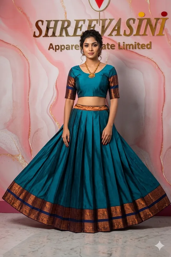 Teal_Maroon_Lichi_Silk_Zari_Border_Lehenga_Choli_For_Girls