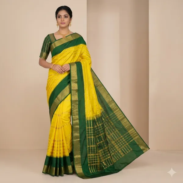 Green_And_Yellow_Mysore_Crepe_Silk_Zari_Border_Saree_For_Women