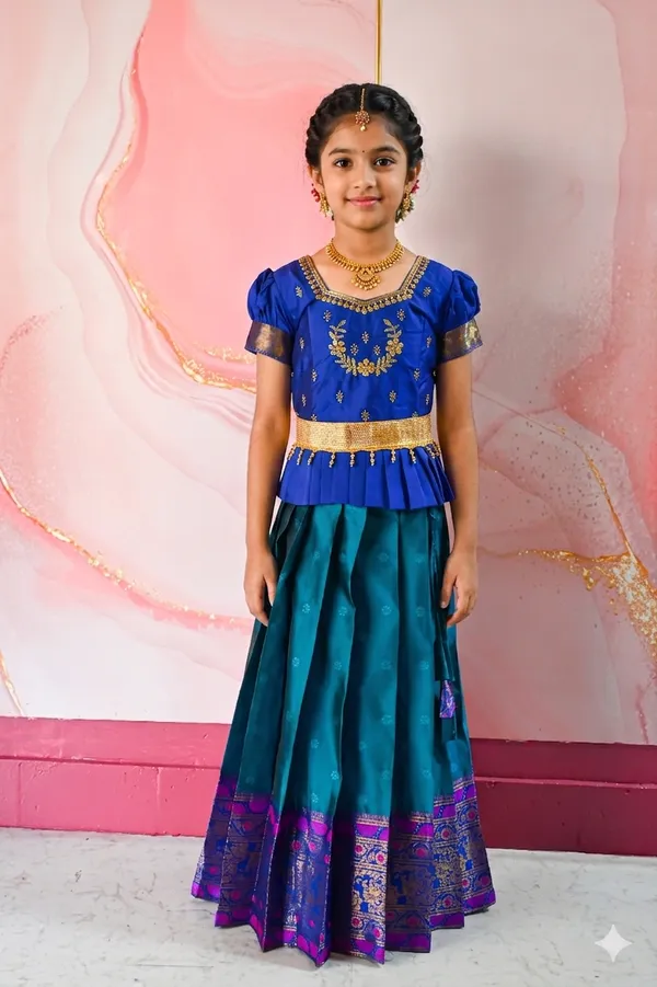 Blue_Lichi_Silk_Zari_Embroidered_Lehenga_Choli_For_Girls