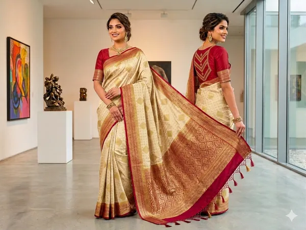 Gold_Maroon_Kanjivaram_Tissue_Silk_Zari_Woven_Saree_For_Women