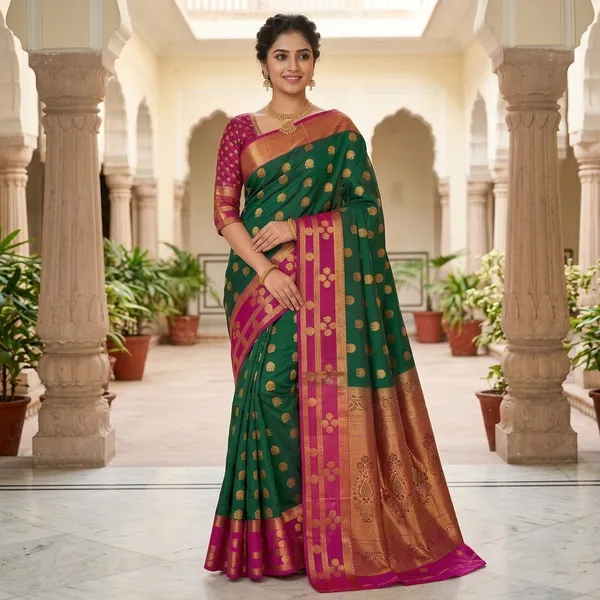 Green_Maroon_Kanjivaram_Silk_Zari_Butti_Woven_Saree_For_Women