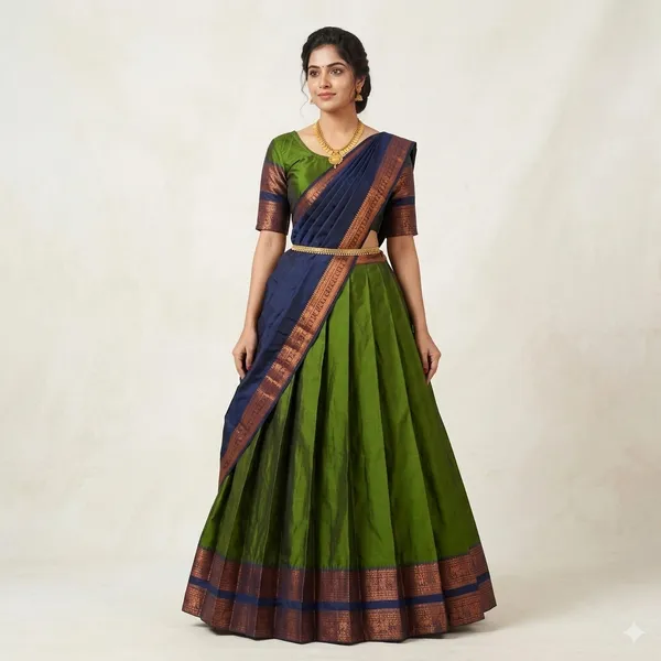 Green_Off_White_Lichi_Silk_Brocade_Lehenga_Choli_For_Girls