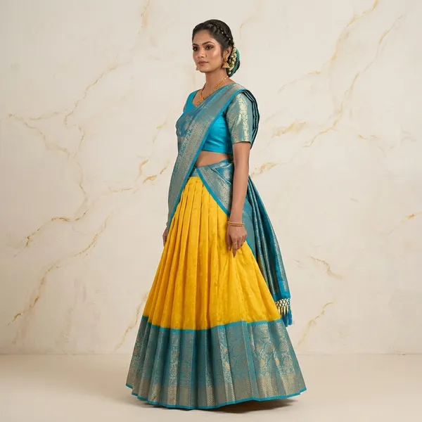 Sky_Blue_Yellow_Lichi_Silk_Brocade_Lehenga_Choli_For_Girls_(Semistiched,_Size:_Upto_42)
