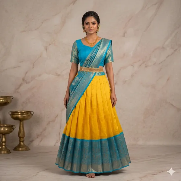 Sky_Blue_Yellow_Lichi_Silk_Brocade_Lehenga_Choli_For_Girls_(Semistiched,_Size:_Upto_42)
