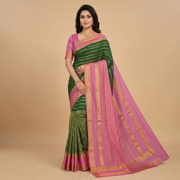 Green_Pink_Art_Silk_Zari_Striped_Woven_Saree_For_Women
