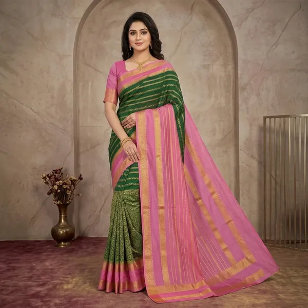 Green_Pink_Art_Silk_Zari_Striped_Woven_Saree_For_Women