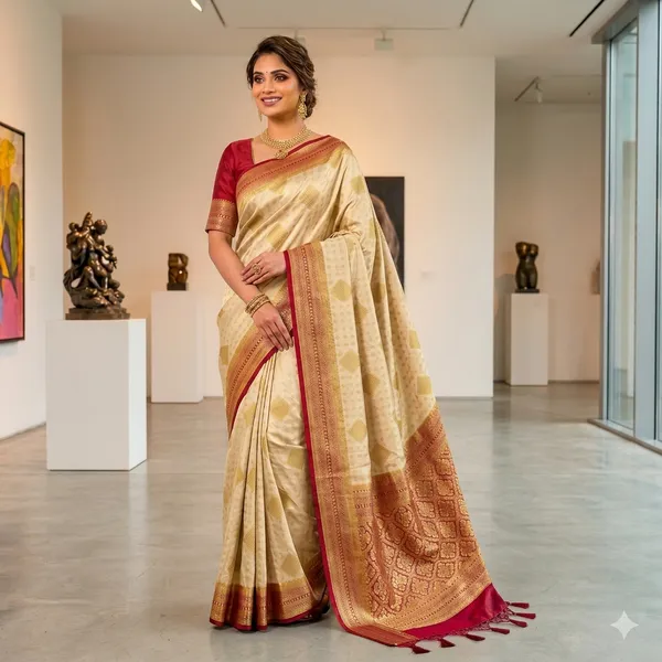 Gold_Maroon_Kanjivaram_Tissue_Silk_Zari_Woven_Saree_For_Women