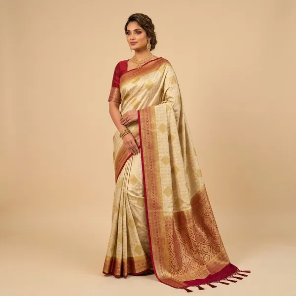 Gold_Maroon_Kanjivaram_Tissue_Silk_Zari_Woven_Saree_For_Women