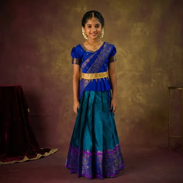 Blue_Lichi_Silk_Zari_Embroidered_Lehenga_Choli_For_Girls