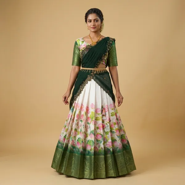 White_Green_Dola_Silk_Floral_Print_Lehenga_Choli_For_Girls