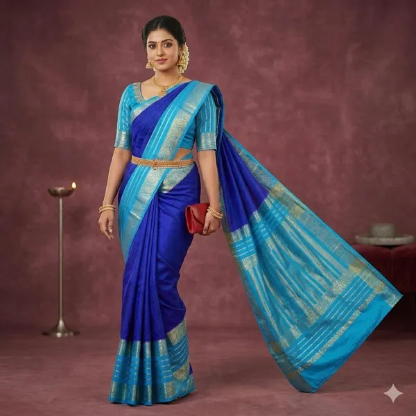 Blue_Mysore_Crepe_Silk_Zari_Striped_Border_Saree_For_Women