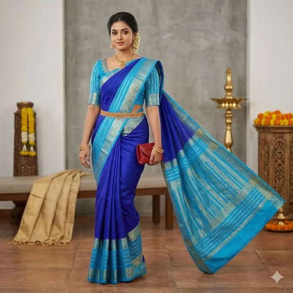 Blue_Mysore_Crepe_Silk_Zari_Striped_Border_Saree_For_Women