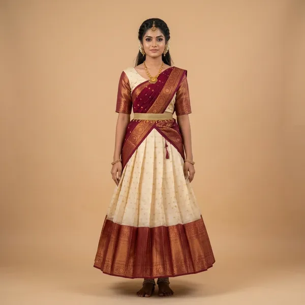 Maroon_White_Lichi_Silk_Zari_Border_Lehenga_Choli_For_Girls