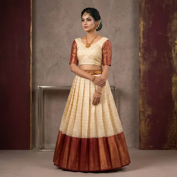 Maroon_White_Lichi_Silk_Zari_Border_Lehenga_Choli_For_Girls