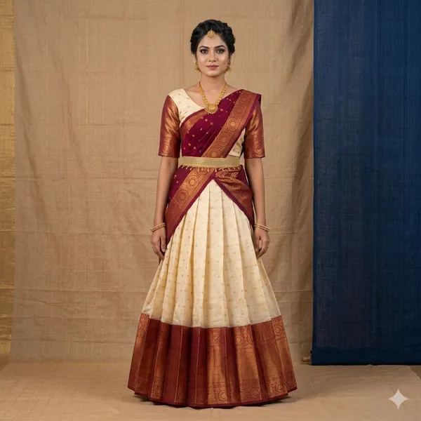 Maroon_White_Lichi_Silk_Zari_Border_Lehenga_Choli_For_Girls