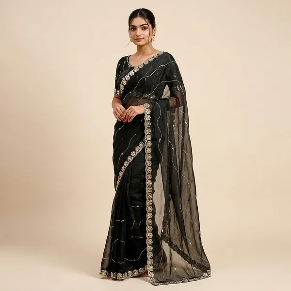 Black_Burberry_Silk_Mirror_Embroidered_Cutwork_Border_Saree_For_Women