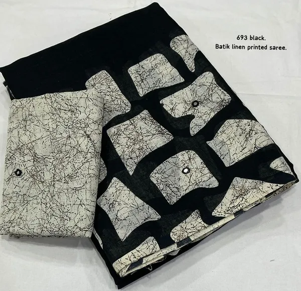 White_Black_Linen_Madhubani_Kalamkari_Print_Mirror_Work_Saree_For_Women
