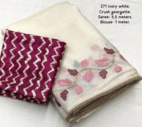 Ivory_White_Crush_Georgette_Leaf_Embroidered_Saree_For_Women